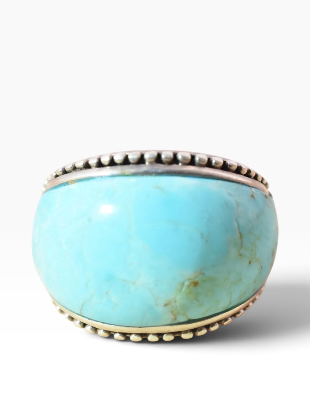 Vintage SK Thailand 925 Sterling Silver Turquoise Cabochon Ring Size 8 9.9g